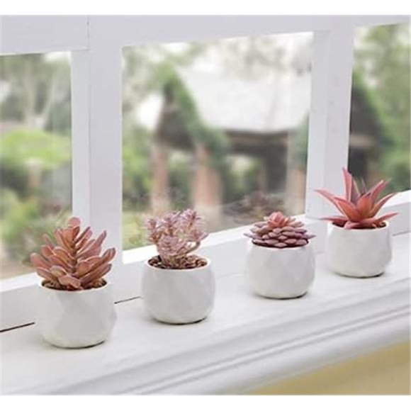 4 Pack Mini Succulents Plants Artificial in Pots-Rose Pink Small Fake Succulents - Picture 2 of 6